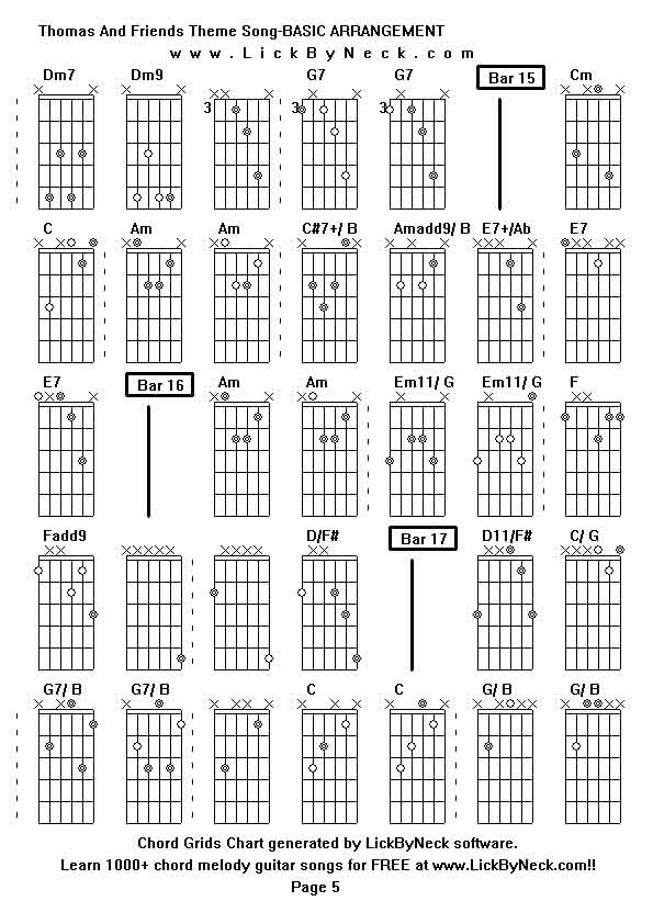 Chord Grids Chart of chord melody fingerstyle guitar song-Thomas And Friends Theme Song-BASIC ARRANGEMENT,generated by LickByNeck software.